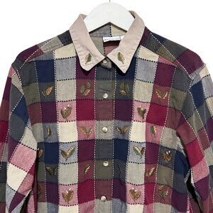 Bobbie Brooks Womens Fall Shirt Embroidered Leaves Long Sleeve Size XL/16-18